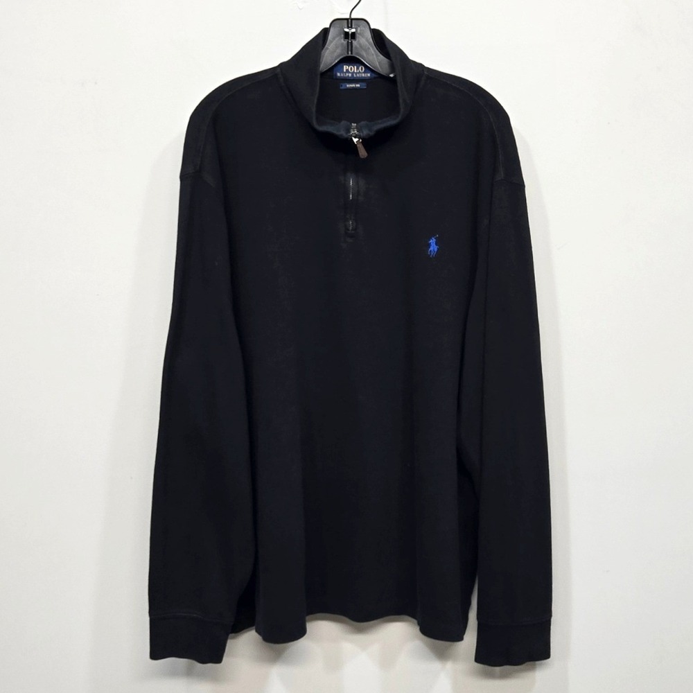 Polo Ralph Lauren Quarter 1/4 Zip Pullover Men XL Black Estate Rib Cotton Preppy